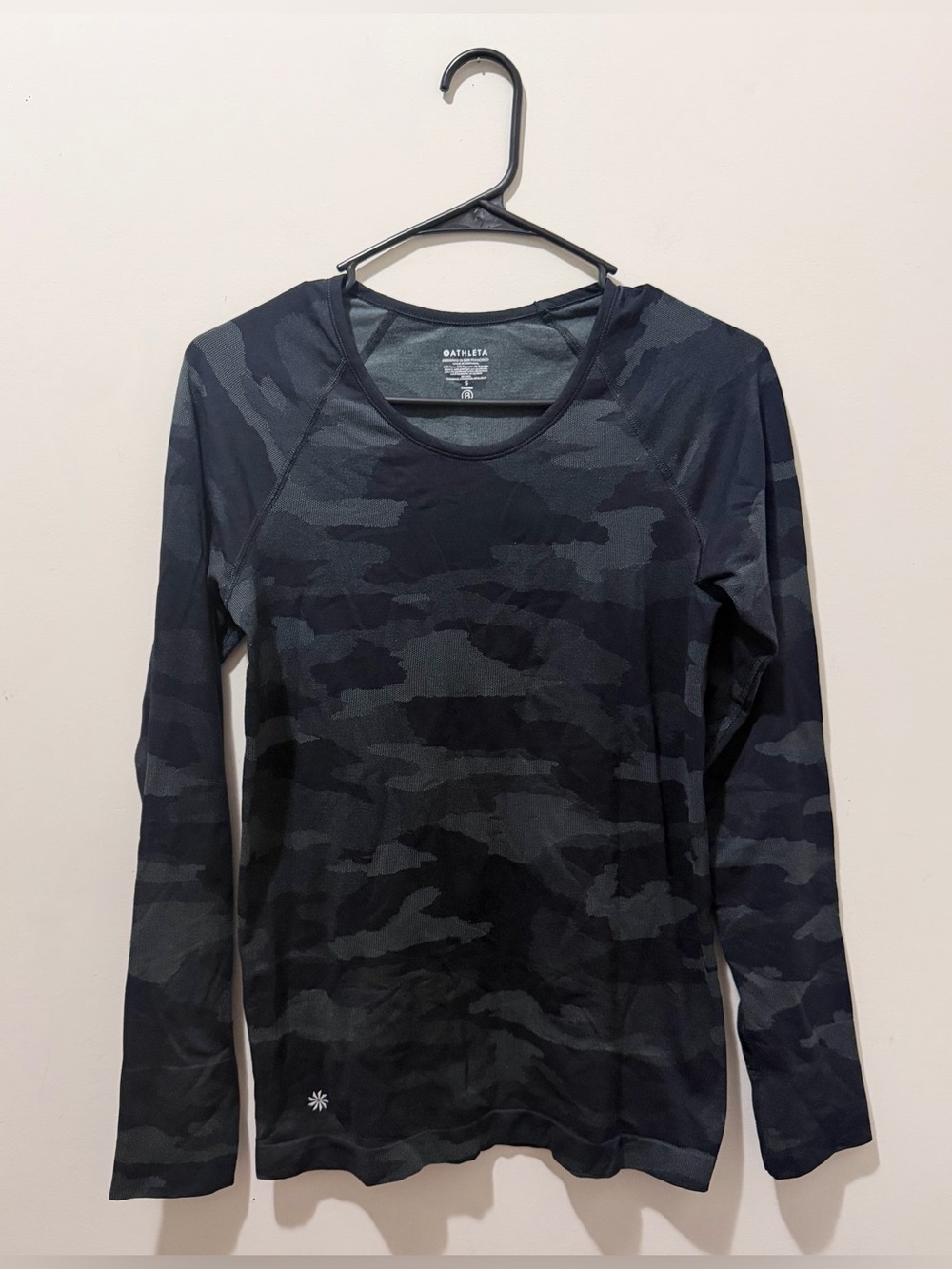 Athleta Speedlight Camo Long Sleeve Top Women’s Small Black Gray